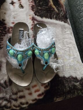 Mojo Moxy Turquoise Jeweled Thong Sandals